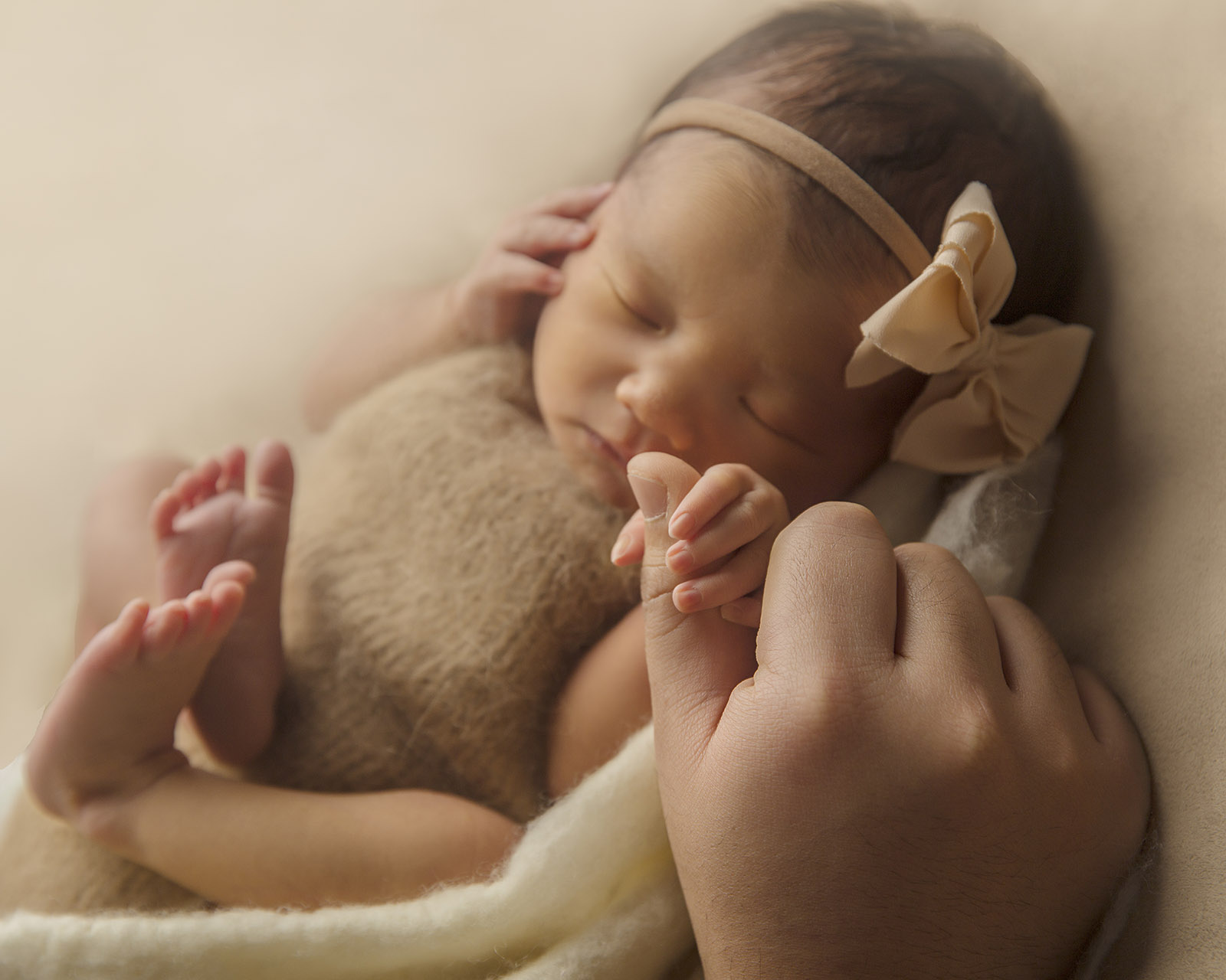 Newborn baby peacefully sleeping during a studio newborn photography session at Photo Hive in Parnell, Auckland